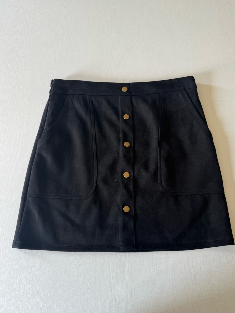 Fashion on Earth Black Faux Suede Button Front Mini Skirt